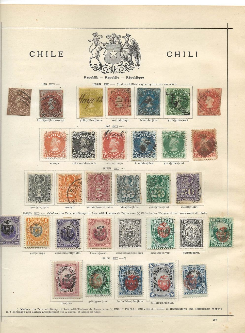 Alle Briefmarken: Marken CHILE gestempelt Falz – Gebraucht aus Au ZH von xelagreb01 1