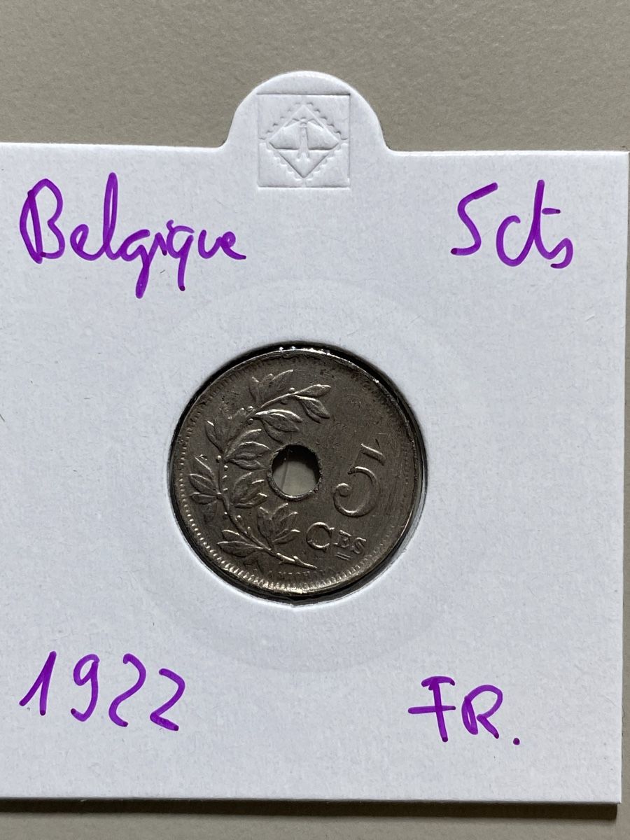 Alle Münzen: Belgique - 5 centimes - 1922 - Français  – Gebraucht aus Payerne von Mike1682