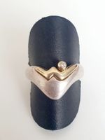 Ring Silber 925 mit gold Elemente und Stein Gr 17,8 mm