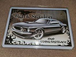 Blechschild-FORD MUSTANG BLACK STALLION