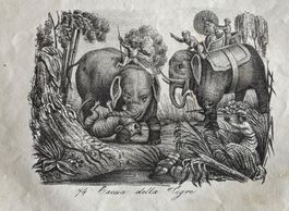 Orig. Stahlstich 1834 - aus: Reise um die Welt, Elefanten