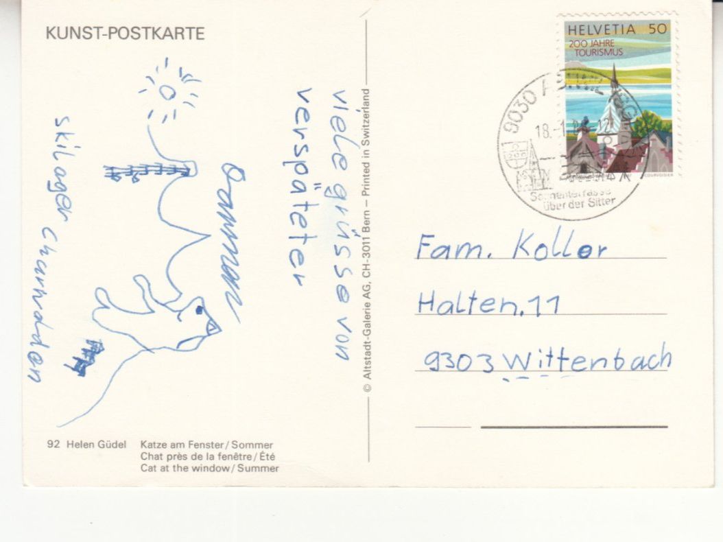 Cartoline postali: Kunstkarte Katze 1988 – Usato da Bürglen TG venduto da StampGraf 1