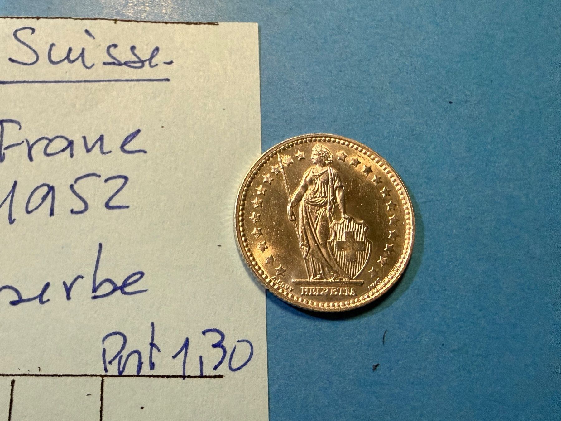 Tutti le monete: SUISSE : 1 FRANC 1952 - SUPERBE – Usato da genève venduto da GEnumist 2