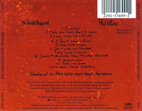 CD: CD Phil Collins - No jacket required (1985, Target) – Usato da Möriken AG venduto da mineralia 1