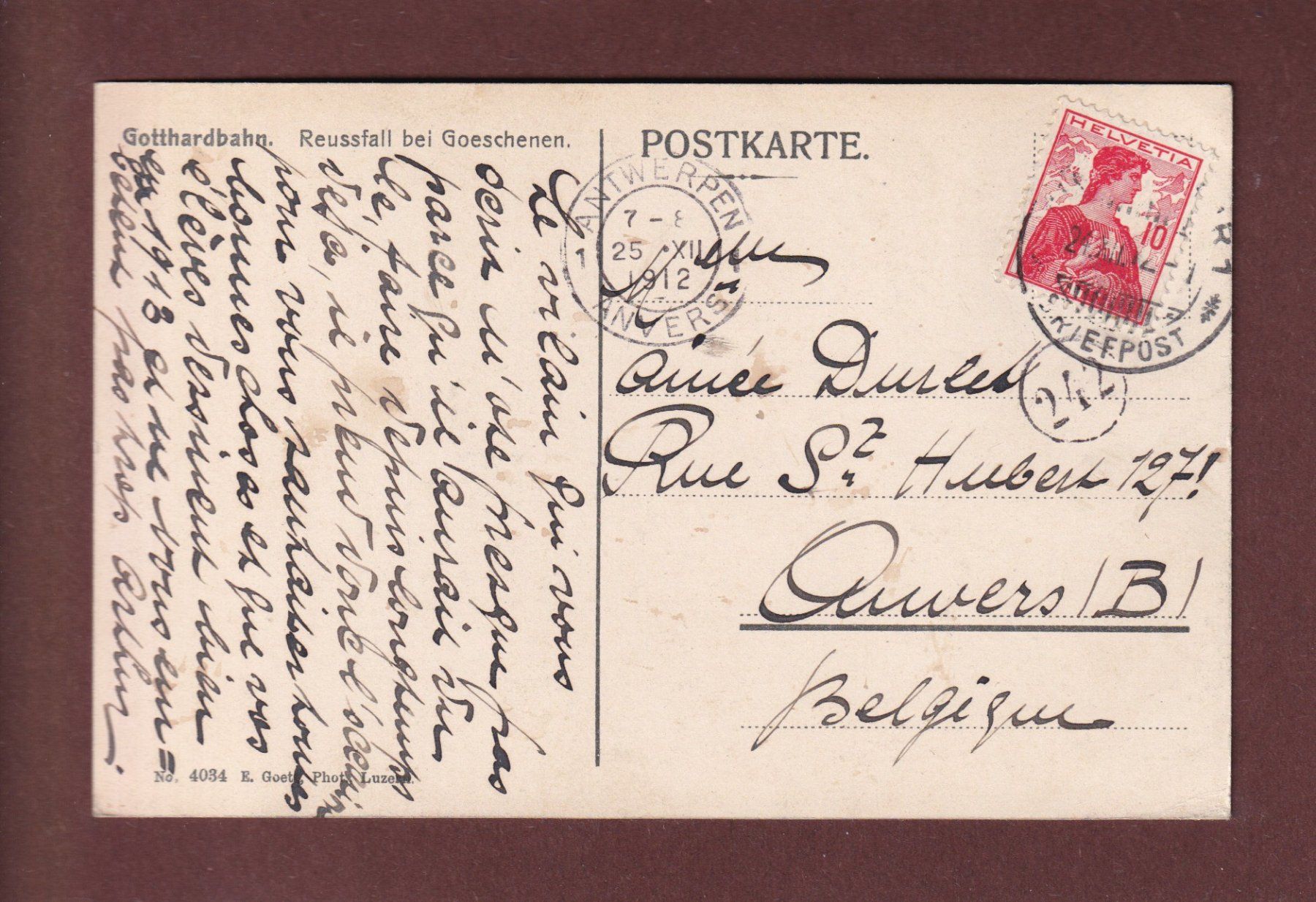 Cartoline postali: REUSSFALL bei Göschenen - 1912 – Usato da Pully venduto da nicecards-shop 1