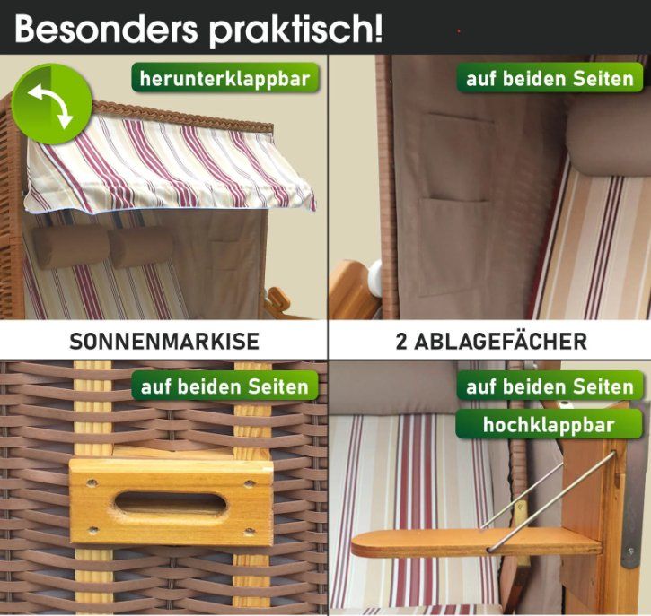 Liegen & Liegestühle: Strandkorb 3-Sitzer + Schutzhülle - Rot/Beige Gestreift – Neu und originalverpackt aus Wallenwil von toesstal-vertrieb 5