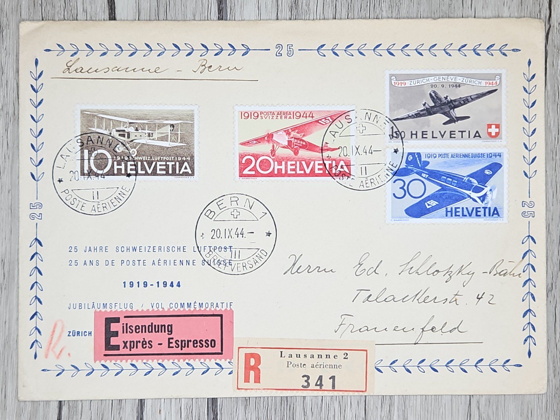 Tutti i francobolli: CL13 Enveloppe + Timbre Suisse 1944 – Usato da Cousset venduto da Patrick_Collections