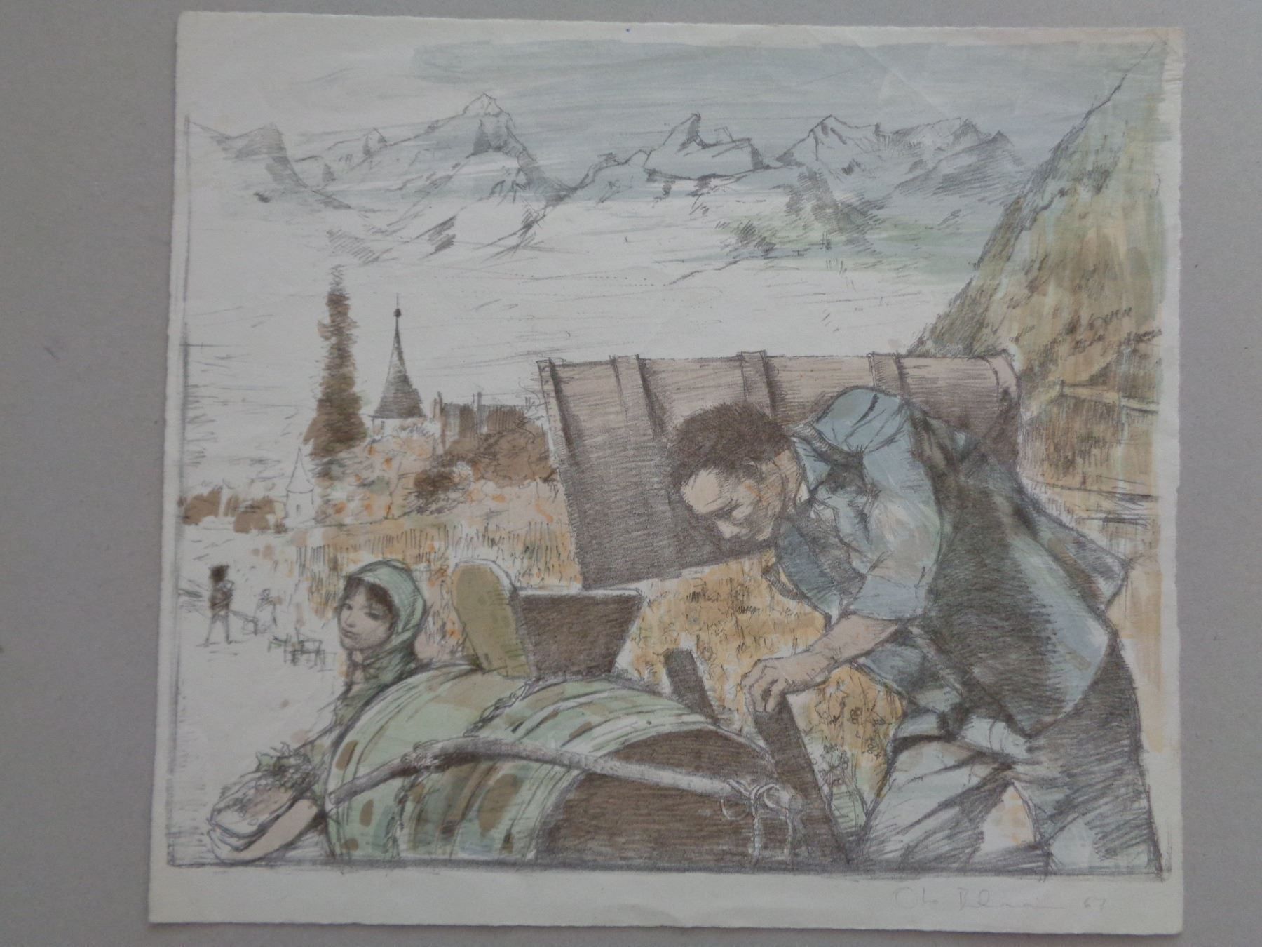 Grafica & Litografie: Lithografie Weinlese 1967 hinter Glas – Usato da Chur venduto da omonia
