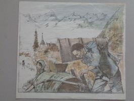 Lithografie Weinlese 1967 hinter Glas