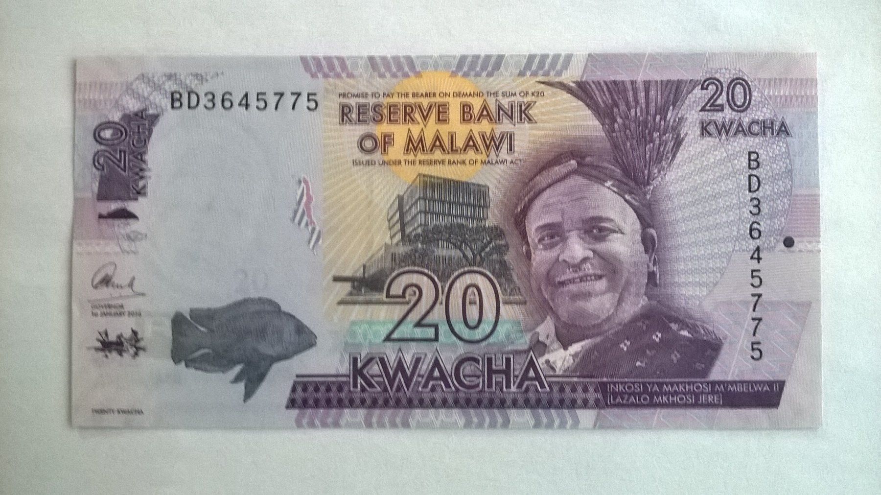 Banknoten: Billet banque Malawi 20 Kwacha 01/01/2016 UNC – Gebraucht aus Fontainemelon von cathare67