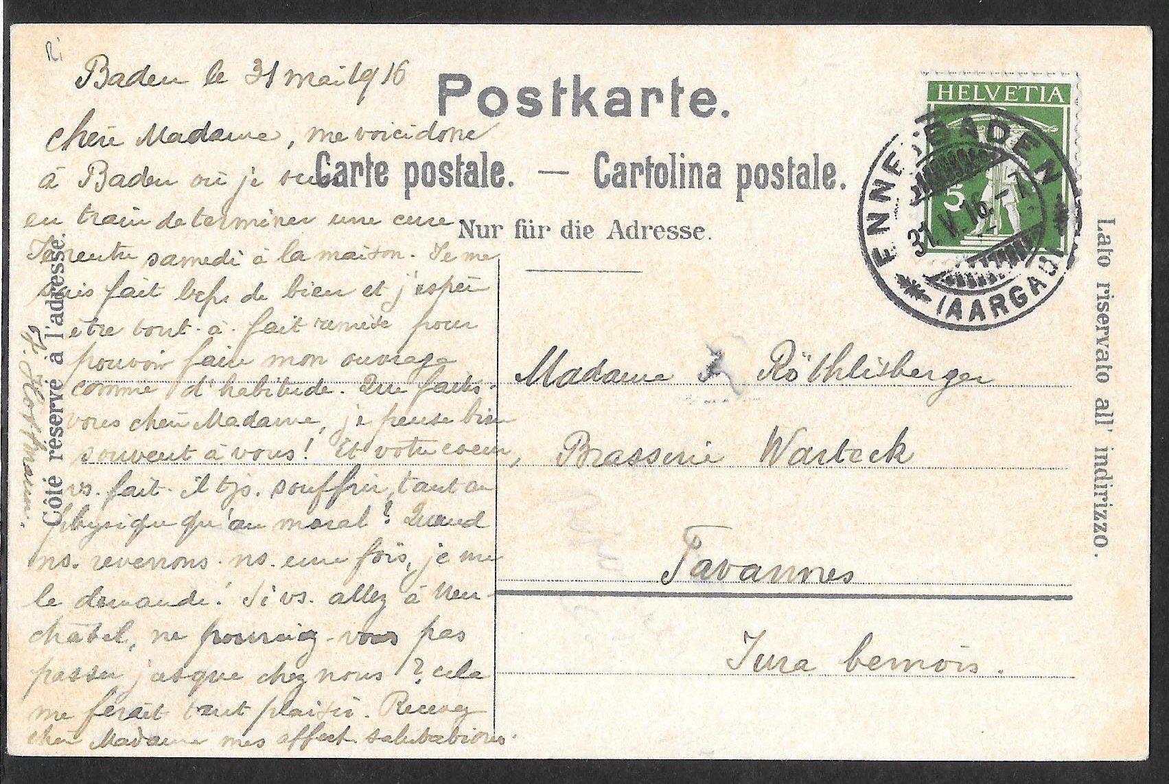 Cartoline postali: Baden farbige Lithografie Schartenfels – Usato da Olten venduto da clotaldi 1