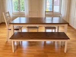 Esstisch Braun-Weiss mit 4 Stühlen