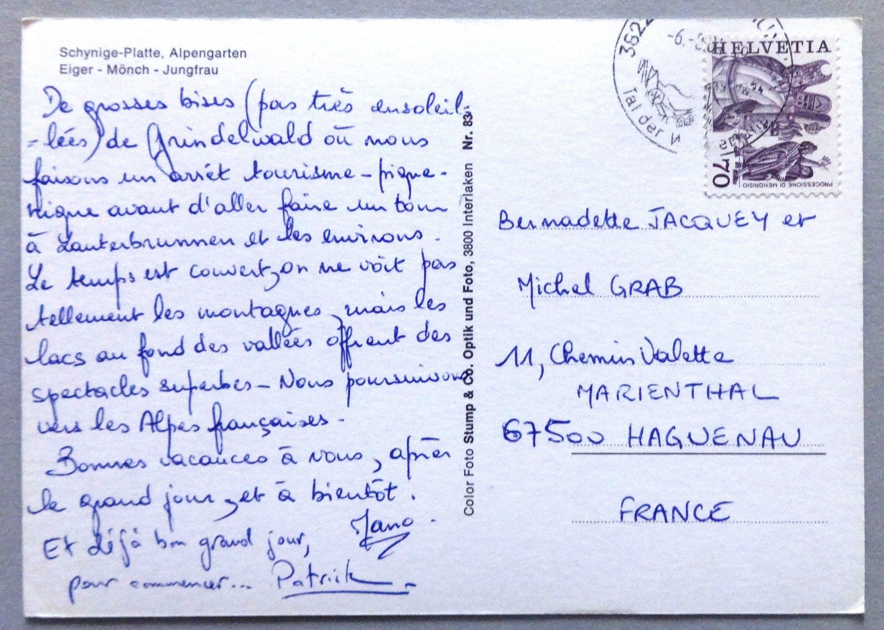 Cartoline postali: Schynige-Platte, Alpengarten – Usato da Fétigny venduto da Billy2miny 1