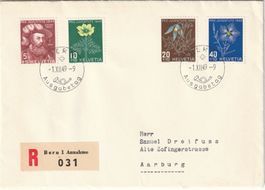 PJ Satz 1949 mit dt. ET-Stempel a. FDC nach Aarburg, KW 165