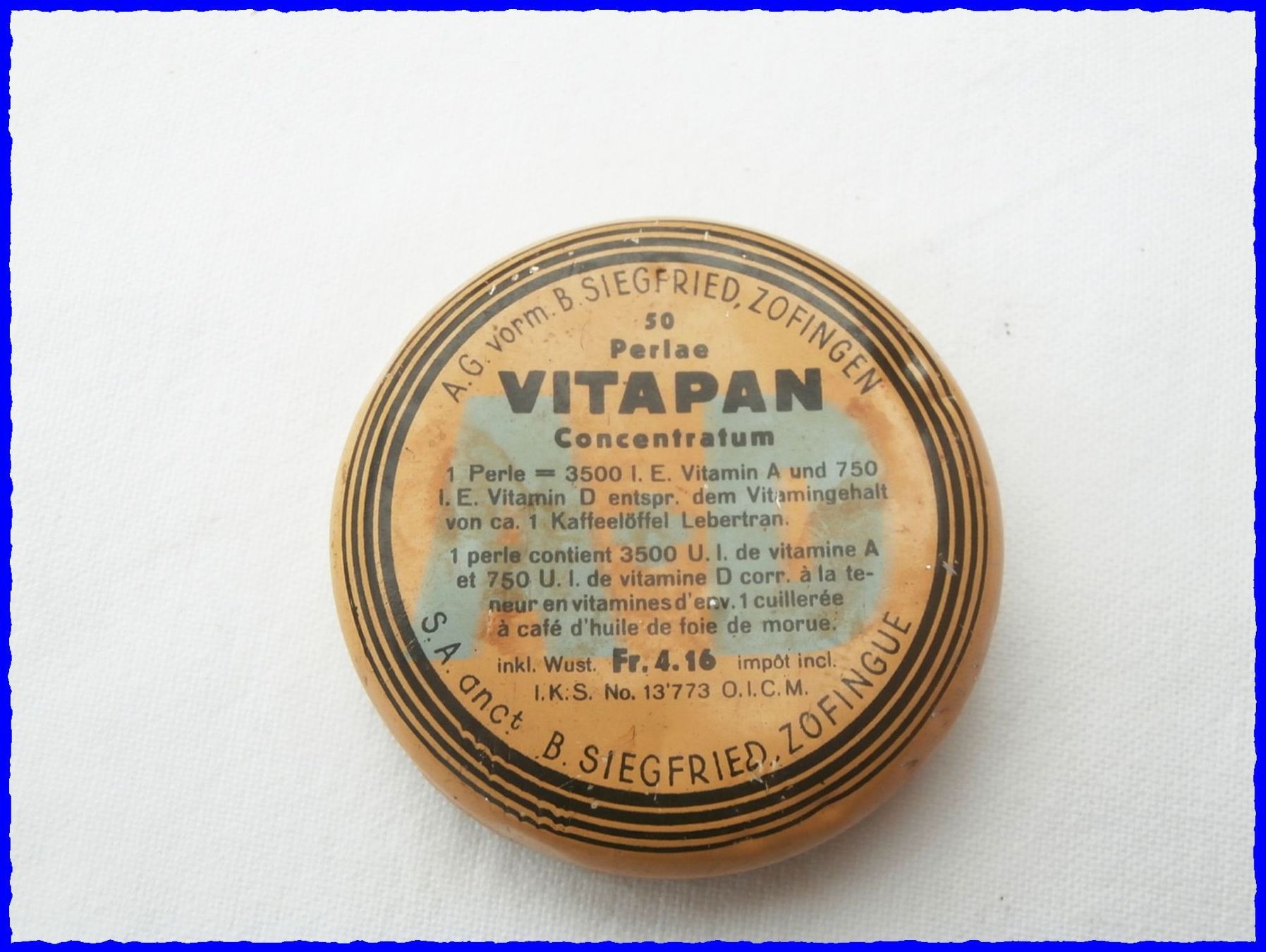 Barattoli: Alte Blechdose VITAPAN - Vitamin-Tabletten (Siegfried) – Usato da Worblaufen venduto da Re_mo81