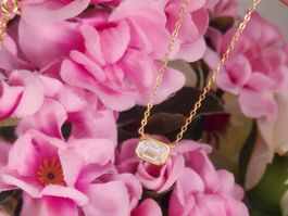 Goldene Halskette mit Smaragd Schliff Moissanit 925 Silber