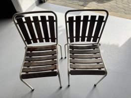 2 Vintage Gartenstühle – Teakholz & Metall – 60er/70er Jahre