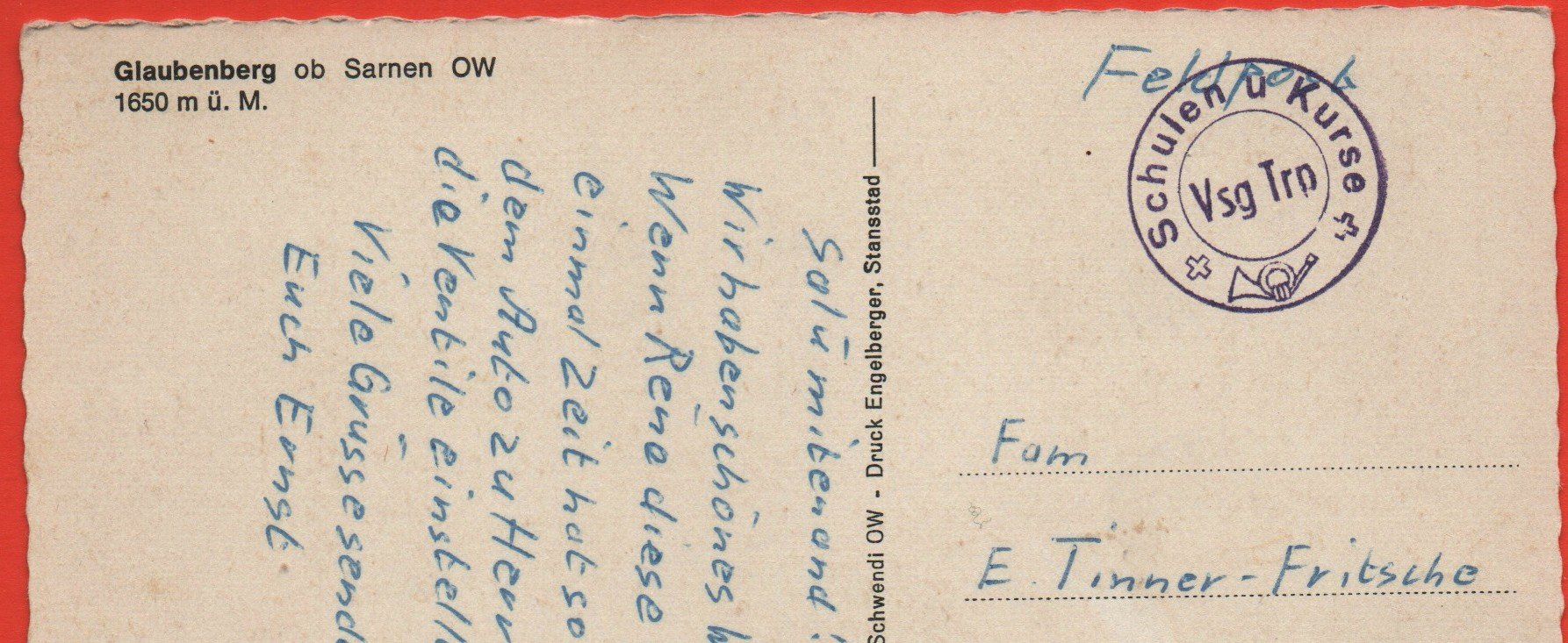 Cartes postales: SARNEN GLAUBENBERG gel. Feldpost – D'occasion à Jona par philajona 1