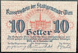 Antiker KASSENSCHEIN der Stadt Wien - 10 Heller, 1919!