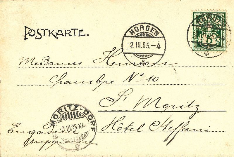 Cartoline postali: Horgen + 1905 – Usato da Emmenbrücke venduto da teestube 1