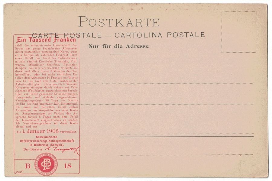 Ansichtskarten: Luzern, Schiffslände - Werbung SUVA 1900 Versicherungspolice – Gebraucht aus Frauenfeld von POML 1