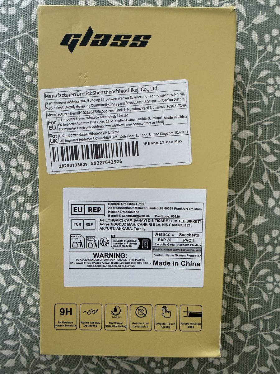 Cover & Protezioni schermo: Protection écran iPhone 17 Pro Max verre neuf – Nuovo e nell'imballaggio originale da Lausanne venduto da Licio7