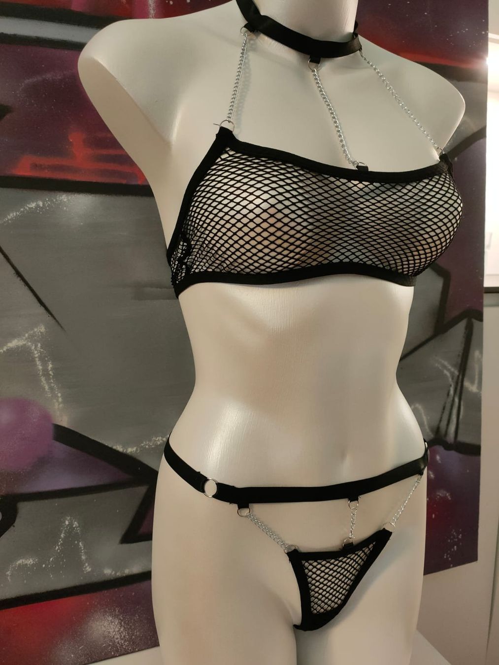 Altra biancheria intima: Heisses schwarzes Netz Dessous Set mit Kette ! – Nuovo e nell'imballaggio originale da St.Erhard venduto da Saskya551