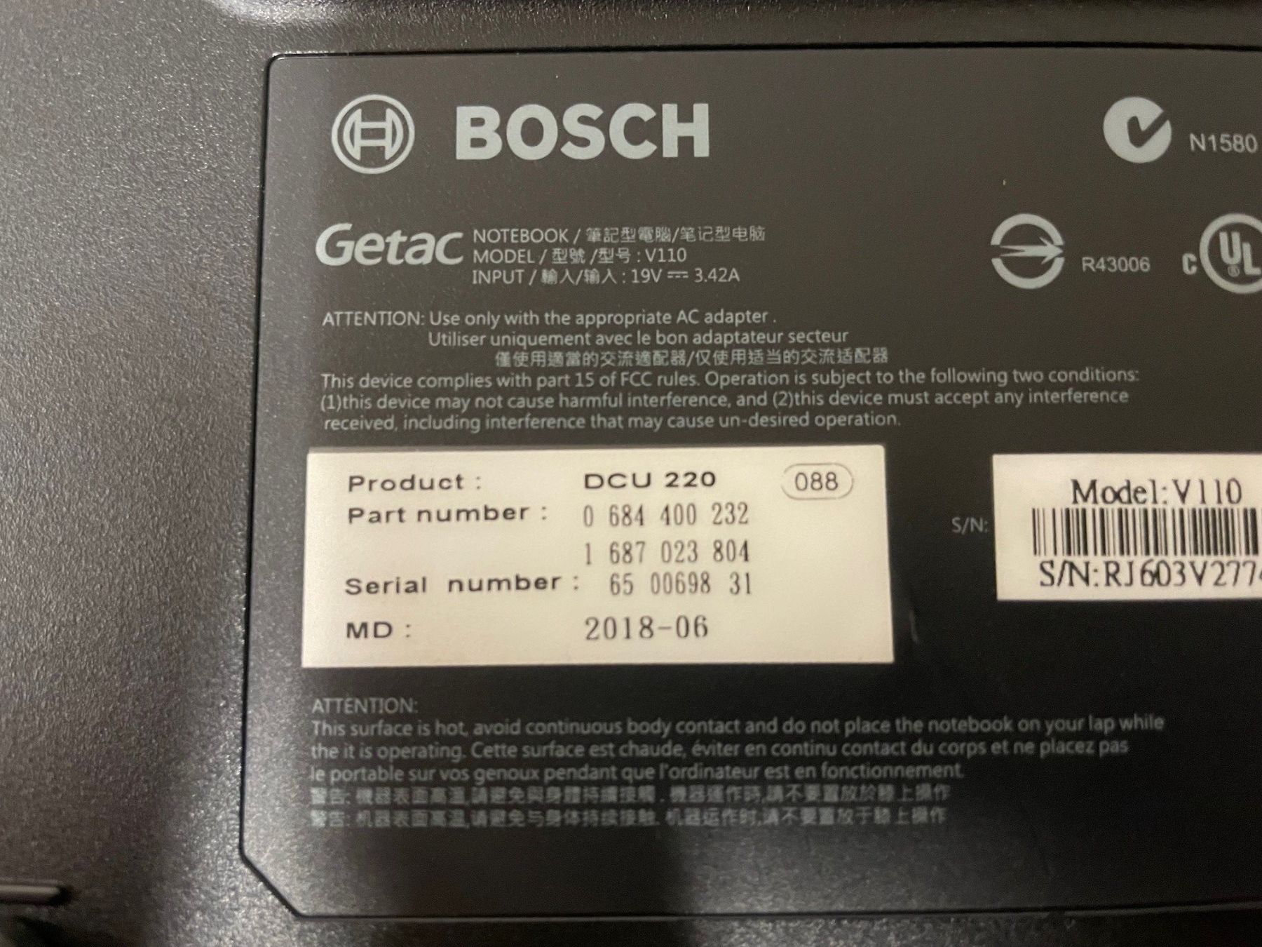 Notebook: Bosch DCU 220 / 0 684 400 232 V110 Getac – Difettoso da Horw venduto da Mogi6048 4