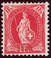 1905: Steh. Helvetia 1 Fr. karmin, SBK Nr. 91A , ungebraucht