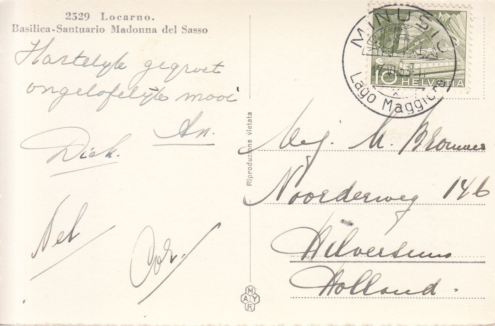 Cartoline postali: Madonna del Sasso 1953 – Usato da Bürglen TG venduto da StampGraf 1