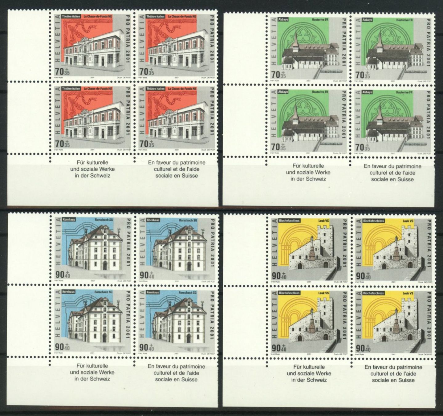 Tutti i francobolli: 2001, Pro Patria, Viererblöcke ** – Usato da Willisau venduto da Vollstempel