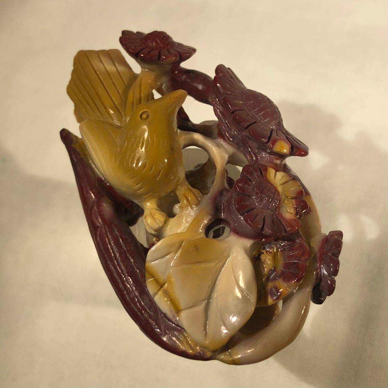 Anhänger: Pendentif jade sculpté main, oiseau fleurs, Chine, neu – Gebraucht aus Genève von DELIRBEADS 2