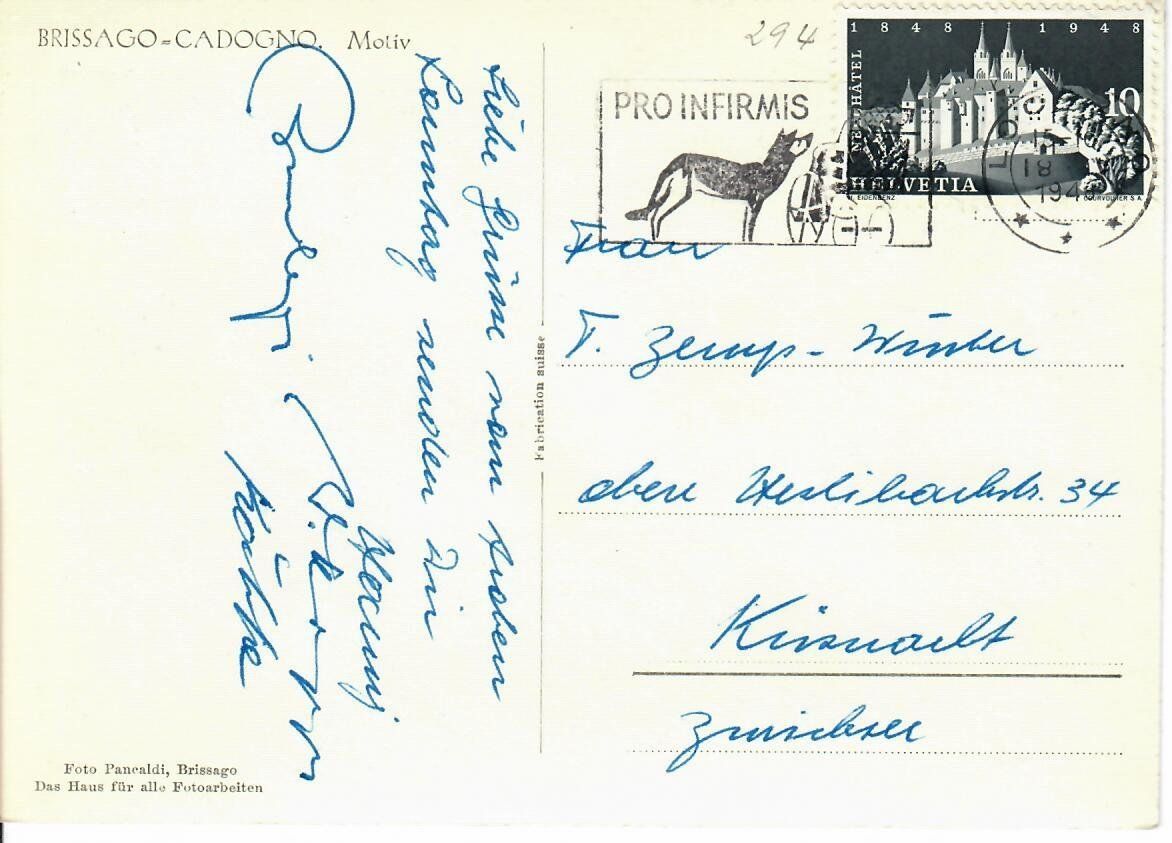 Cartoline postali: Brissago - Cadogno 1948 – Usato da Hochdorf venduto da Ziegel-16 1