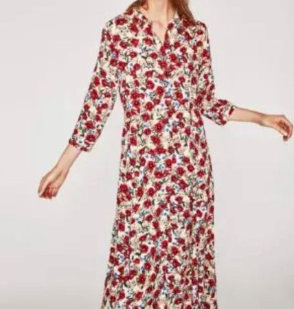 ZARA Viskose Kleid rot geblümt Gr M Versand 9.-