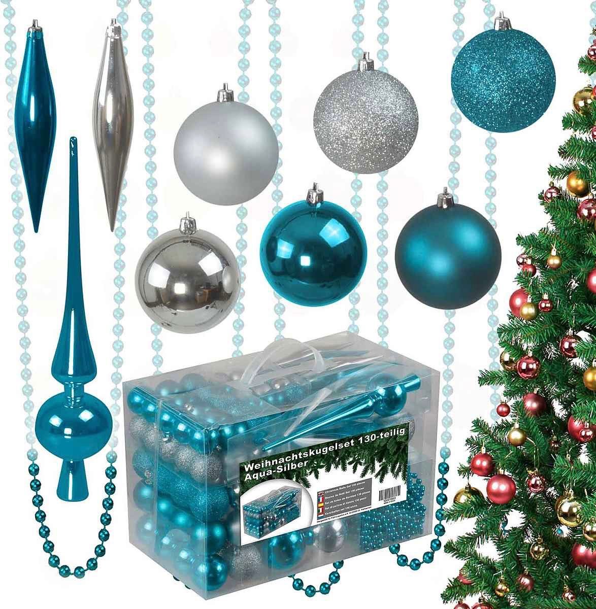 Tutte le decorazioni: Riesen Weihnachtskugelset 130 tlg Aqua/Silber – Nuovo e nell'imballaggio originale da Basel venduto da Seifehuesli