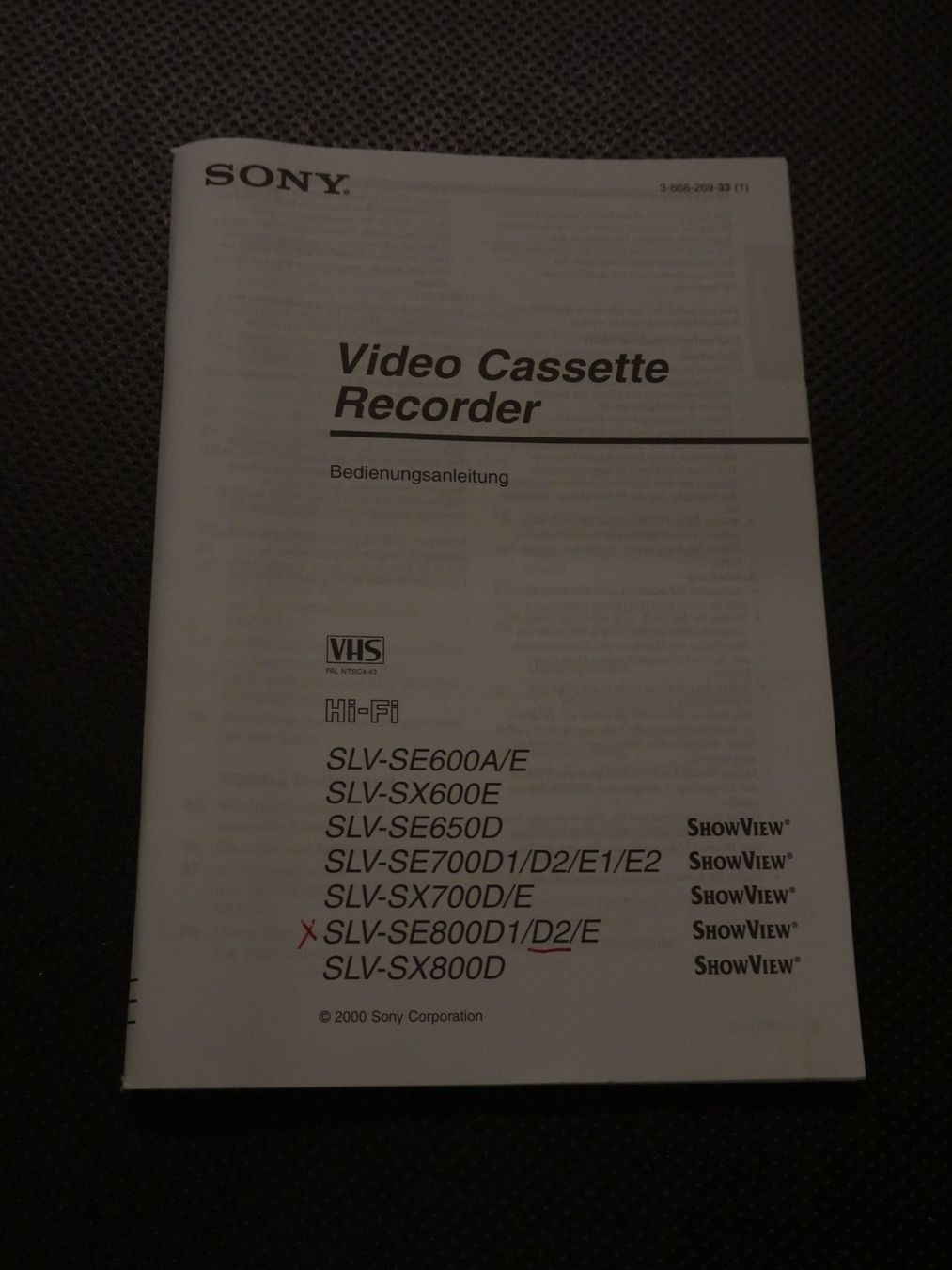 Registratori: Sony Video Cassette Recorder SLV-SE800 D2 – Usato da Oberwangen b. Bern venduto da est_d8gf 3