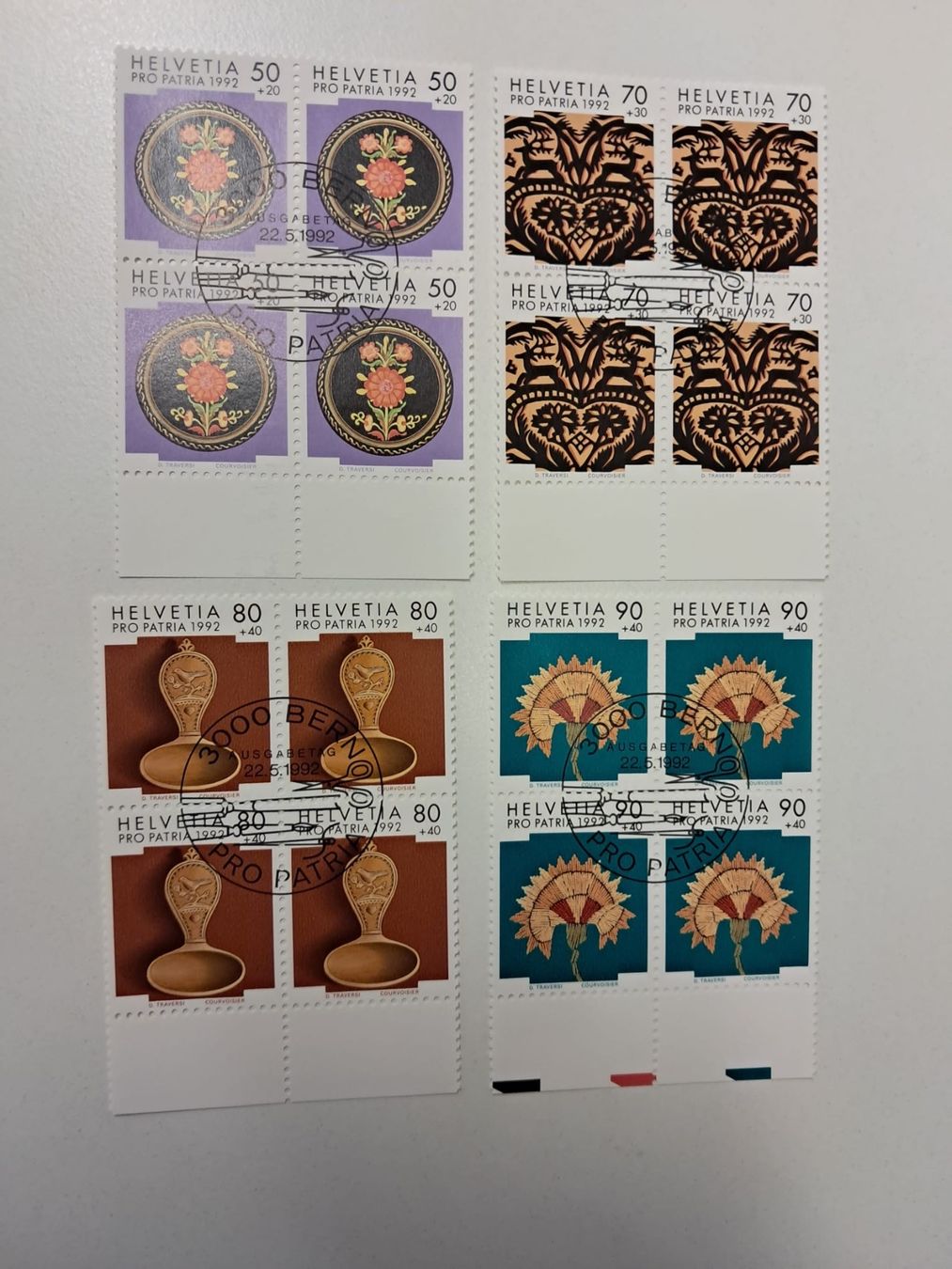 Alle Briefmarken: Pro Patria 1992 - 4er Blöcke - ET gestempelt – Gebraucht aus Lengwil von Brumar0