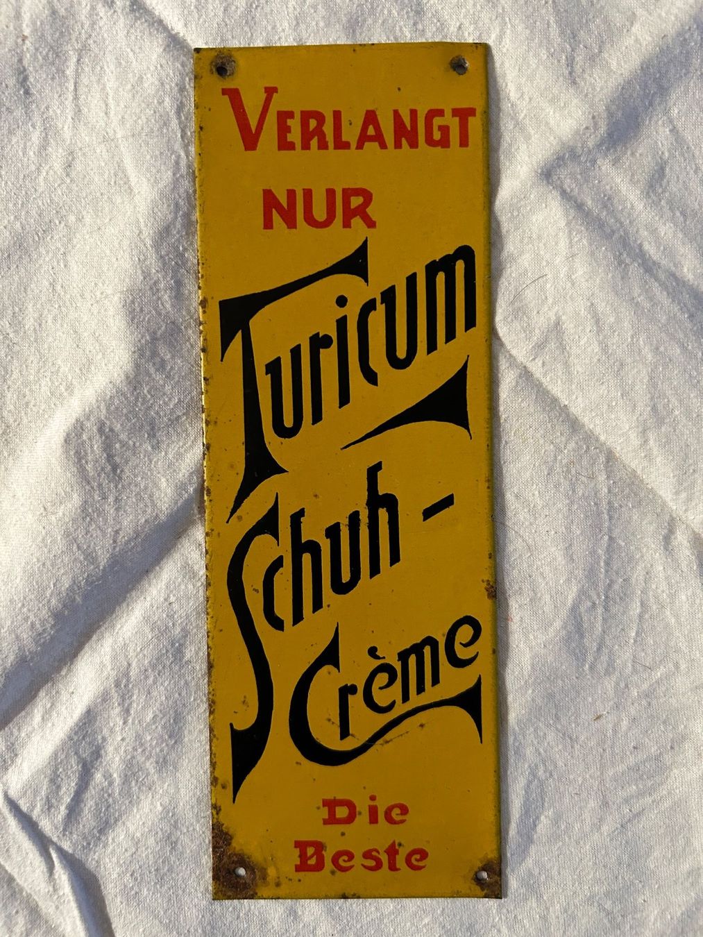 Insegne: Blechschild Turicum Schuhcrème Werbeschild 1930 – Usato da Kölliken venduto da amcoa