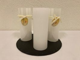 Kerzen - Set Weiss Raureif, 3 Stück a ca. 6,8 x 18 cm