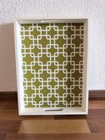 Plateau service vintage motif géométrique vert blanc