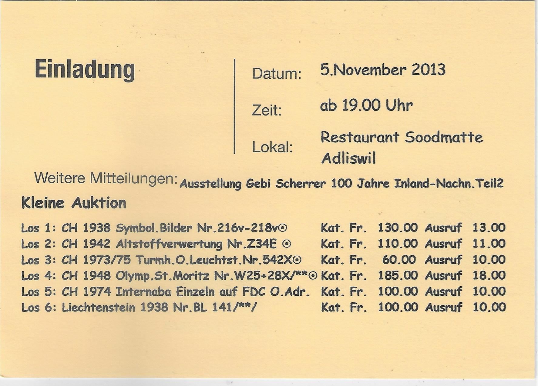 Tutti i francobolli: Werbestempel Knonau 15.10.2013 – Usato da Ettingen venduto da Kartenplanet 1