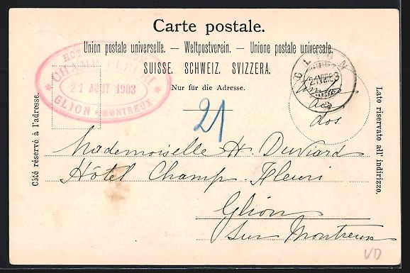 Cartes postales: AK Vallorbe, Grand Hotel, 1903 – D'occasion à Berlin par bartko-reher 1