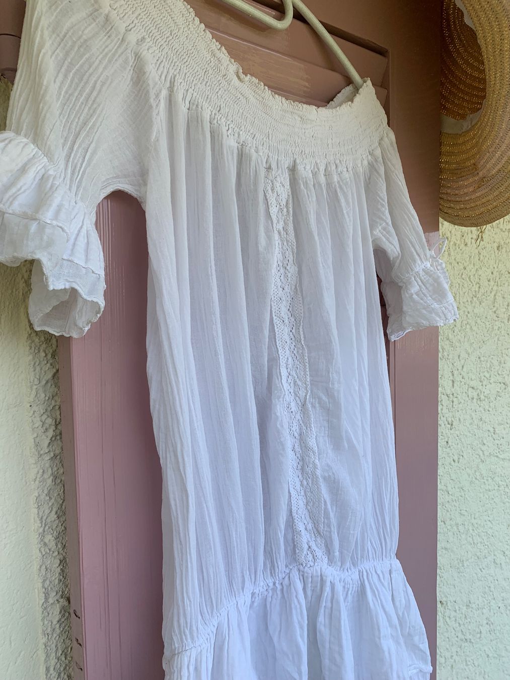 Camicette: Sommerbluse mit Carmenausschnitt und Spitze Gr. M/L – Usato da Heiden venduto da andraaa