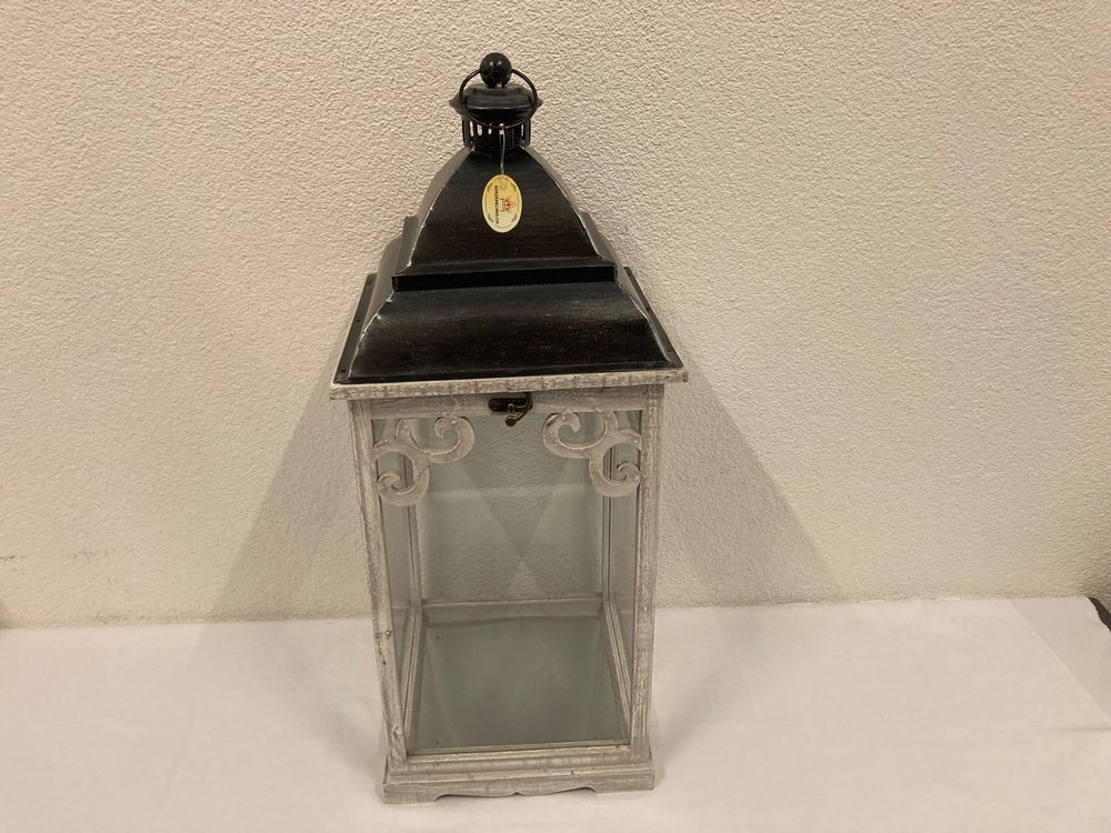 Rustikale Holz-Laterne 30cm - Shabby Chic Deko Für Innen & Außen Mit Glas Und Metalldach