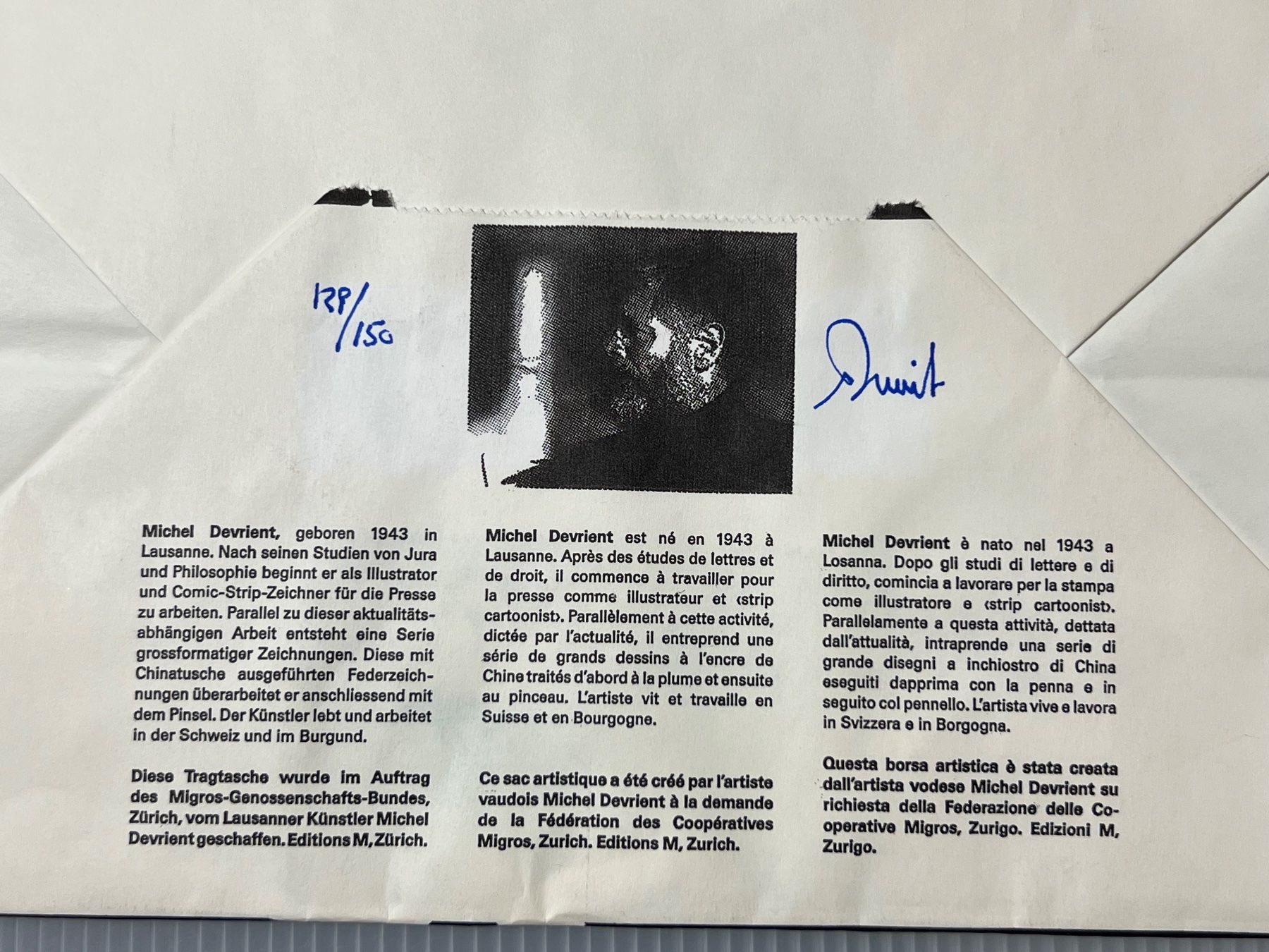 Grafiken & Lithographien: Original Michel Devrient Migros Tragetasche Kunst signiert – Gebraucht aus Vaduz von Unikate-Markt 2