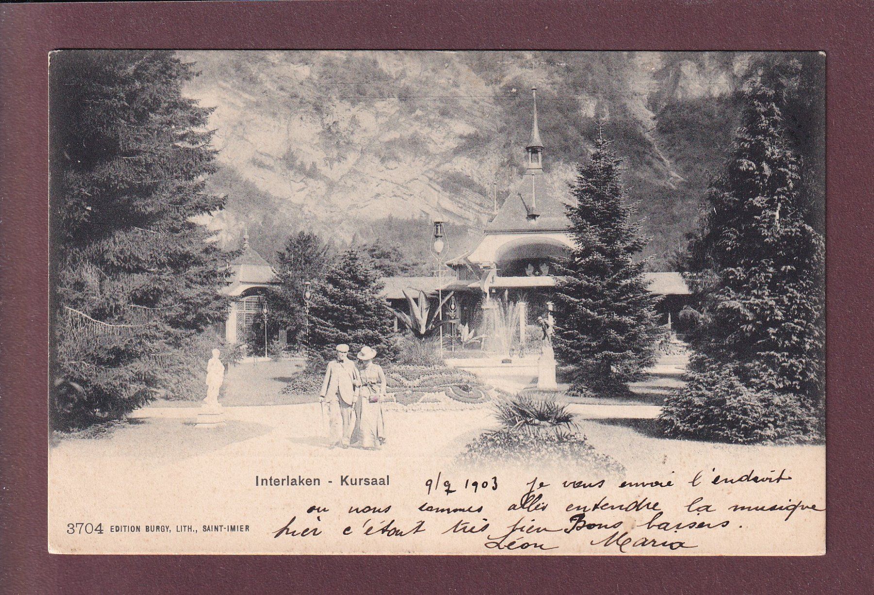 Cartoline postali: INTERLAKEN - Kursaal - Leute - 1903 – Usato da Pully venduto da nicecards