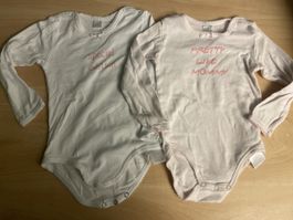 2 Mädchen Bodys langarm weiss rosa Schrift Gr.80