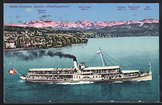 Cartoline postali: Zürichsee, Dampfer Stadt Rapperswill mi – Usato da Berlin venduto da bartko-reher