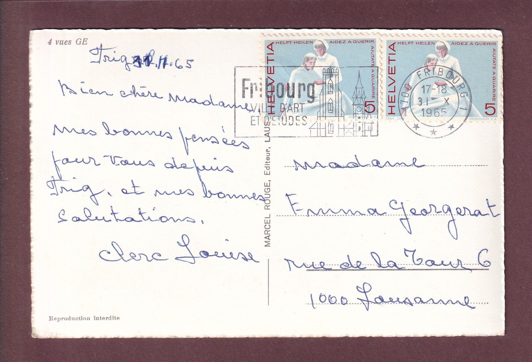 Ansichtskarten: FRIBOURG - 4 images - 1965 – Gebraucht aus Pully von nicecards 1