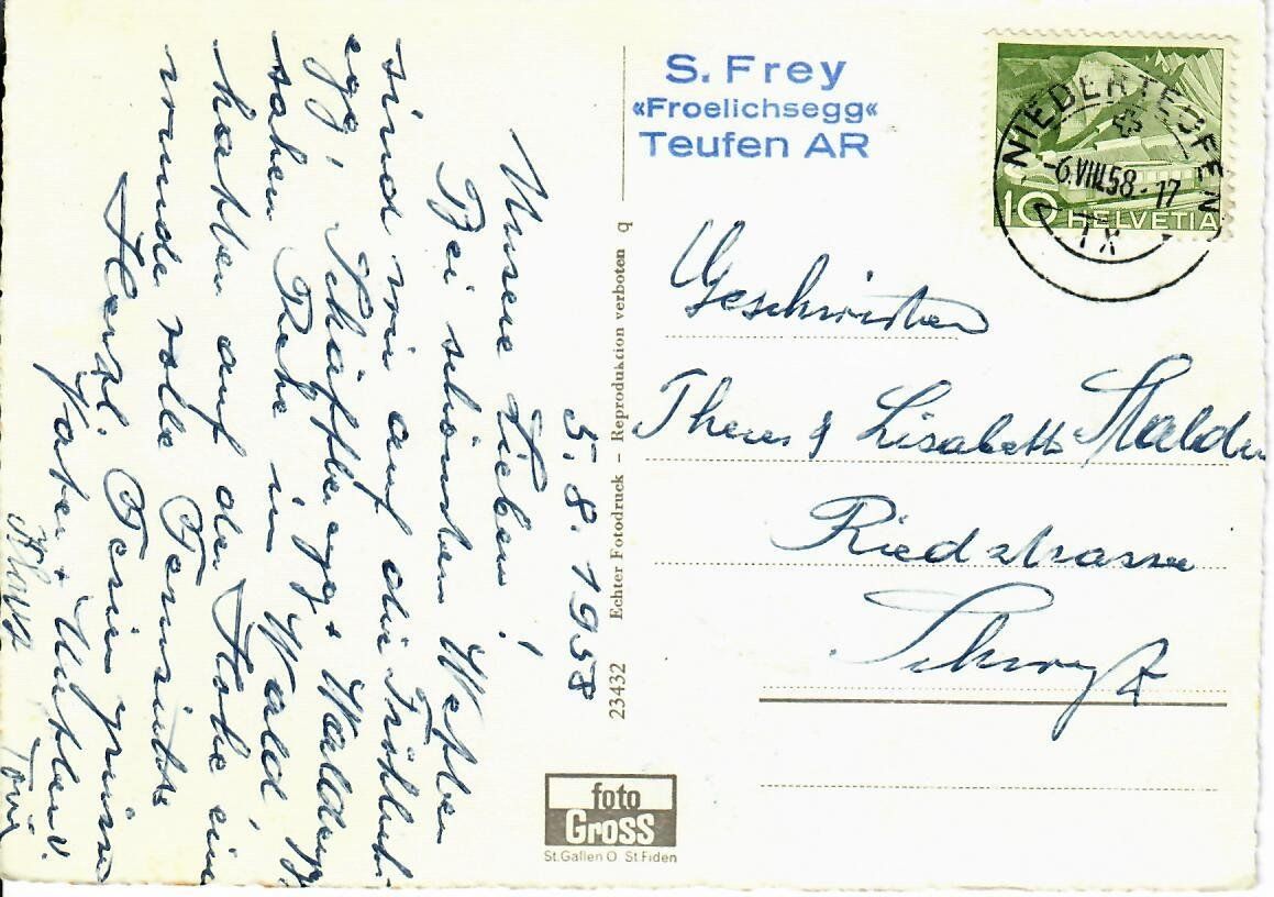 Cartoline postali: Teufen App. 1958 – Usato da Hochdorf venduto da Ziegel-16 1